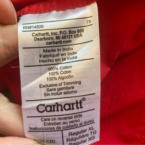 Carhartt Long Sleeve Button Down Shirt Bright Red Men's Size XL VTG Cotton - Picture 4 of 5